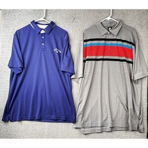 Lot of 2 Golf Polo Shirts Callaway and Footjoy Mens 2XL Blue & Multicolor S/S
